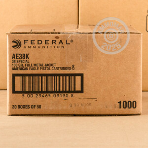 Photo detailing the 38 SPECIAL FEDERAL 130 GRAIN BALL #AE38K (1000 ROUNDS) for sale at AmmoMan.com.