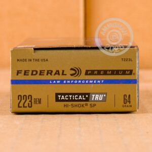 Photograph showing detail of 223 REM FEDERAL LE TACTICAL TRU 64 GRAIN HI-SHOK SP (500 ROUNDS)