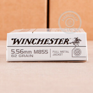 Photo detailing the 5.56 NATO WINCHESTER M855 62 GRAIN FMJ (20 ROUNDS) for sale at AmmoMan.com.