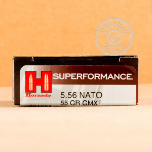 Photograph showing detail of 5.56X45MM HORNADY SUPERPERFORMANCE 55 GRAIN GMX (20 ROUNDS)