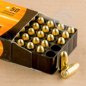 Image detailing the brass case and boxer primers on the Armscor ammunition.