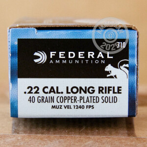 Photo detailing the 22 LR FEDERAL GAME-SHOK 40 GRAIN COPPER PLATED ROUND NOSE SOLIDS (5000 ROUNDS) for sale at AmmoMan.com.