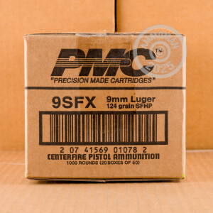 Photo of 9mm Luger JHP ammo by PMC for sale at AmmoMan.com.