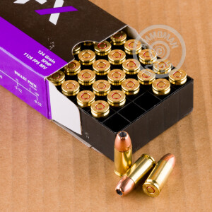 Image detailing the brass case and boxer primers on the PMC ammunition.