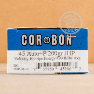 Image of 45 ACP +P CORBON 200 GRAIN JHP (20 ROUNDS)