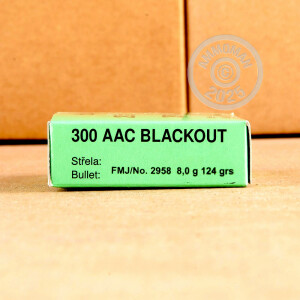 Photograph showing detail of 300 AAC BLACKOUT SELLIER & BELLOT 124 GRAIN FMJ (20 ROUNDS)