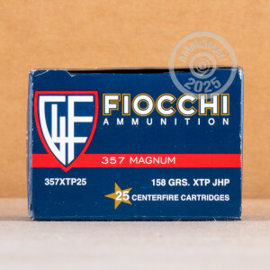 Photo detailing the .357 MAGNUM FIOCCHI XTP 158 GRAIN JHP (25 ROUNDS) for sale at AmmoMan.com.