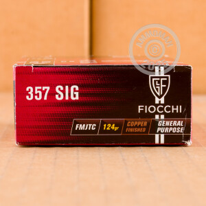 Photograph showing detail of .357 SIG FIOCCHI 124 GRAIN FMJ (50 ROUNDS)