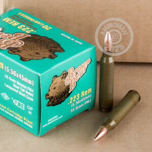 Photo detailing the .223 REMINGTON BROWN BEAR 55 GRAIN FMJ (500 ROUNDS) for sale at AmmoMan.com.