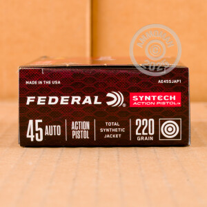 Photo detailing the 45 ACP FEDERAL SYNTECH ACTION PISTOL 220 GRAIN TOTAL SYNTHETIC JACKET FN (500 ROUNDS) for sale at AmmoMan.com.