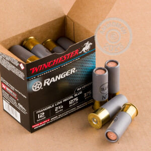 Photo detailing the 12 GAUGE WINCHESTER RANGER 2-3/4" 375 GRAIN FRANGIBLE SLUG (250 ROUNDS) for sale at AmmoMan.com.