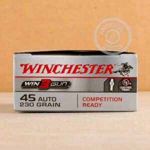 Photograph showing detail of .45 ACP WINCHESTER WIN3GUN 230 GRAIN FMJ (50 ROUNDS)