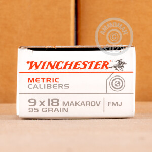 Photograph showing detail of 9MM MAKAROV WINCHESTER 95 GRAIN FMJ (50 ROUNDS)