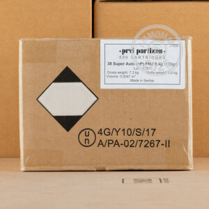 Image of the 38 SUPER +P PRVI PARTIZAN 130 GRAIN FMJ (50 ROUNDS) available at AmmoMan.com.