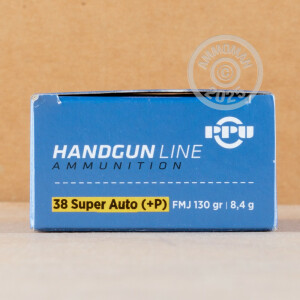 Image of the 38 SUPER +P PRVI PARTIZAN 130 GRAIN FMJ (50 ROUNDS) available at AmmoMan.com.