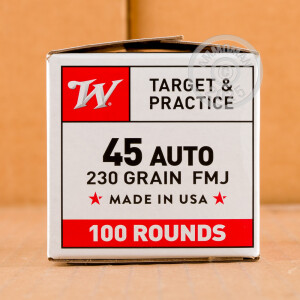 A photo of a box of Winchester ammo in .45 Automatic.