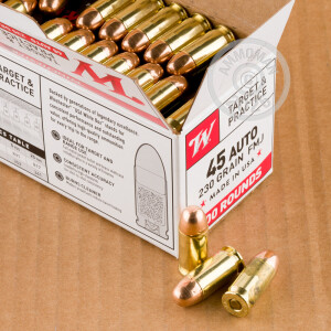 A photo of a box of Winchester ammo in .45 Automatic.