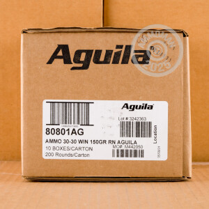 A photo of a box of Aguila ammo in 30-30 Winchester.