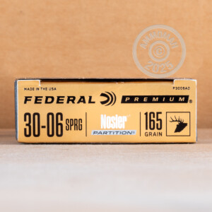 Photograph showing detail of 30-06 FEDERAL PREMIUM VITAL-SHOK 165 GRAIN NOSLER PARTITION SP (20 ROUNDS)