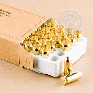 Photo detailing the .45 ACP WINCHESTER SERVICE GRADE 230 GRAIN GRAIN FMJ (50 ROUNDS) for sale at AmmoMan.com.