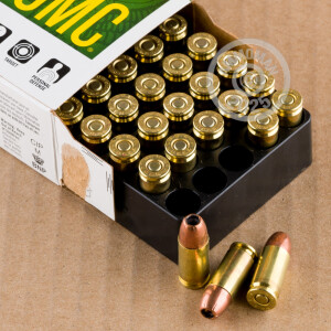 A photograph of 50 rounds of 115 grain 9mm Luger ammo with a JHP bullet for sale.