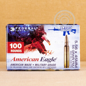 Image of the 5.56X45 FEDERAL AMERICAN EAGLE 55 GRAIN FMJBT XM193 (500 ROUNDS) available at AmmoMan.com.