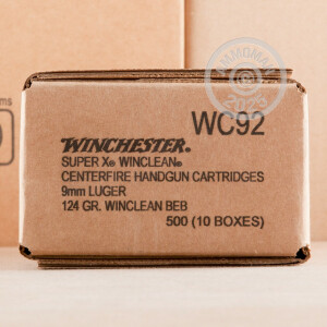 Photograph showing detail of 9MM LUGER WINCHESTER SUPER-X WINCLEAN 124 GRAIN BEB (50 ROUNDS)