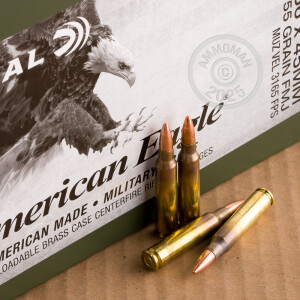 Image of bulk 5.56x45mm rifle ammunition at AmmoMan.com that's perfect for training at the range.