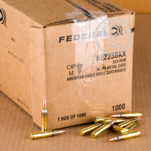 Image of the 223 REM FEDERAL AMERICAN EAGLE 55 GRAIN FMJBT (1000 ROUNDS) available at AmmoMan.com.