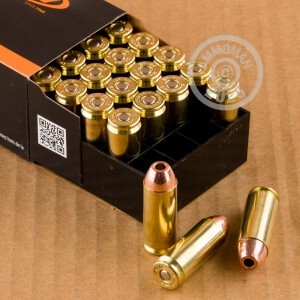 Image of 50 Action Express ammo by HSM Ammunition that's ideal for home protection.