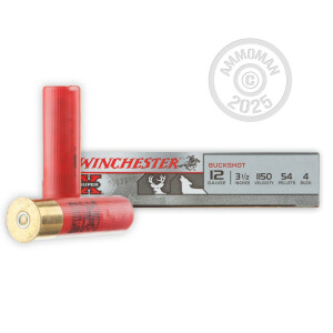 Photo detailing the 12 GAUGE WINCHESTER SUPER-X 3-1/2" #4 MAGNUM BUCKSHOT (5 ROUNDS) for sale at AmmoMan.com.