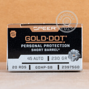 Photograph showing detail of 45 ACP SPEER GOLD DOT SHORT BARREL 230 GRAIN JHP (200 ROUNDS)