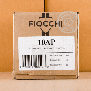 Photo detailing the 10MM FIOCCHI 180 GRAIN FMJTC (500 ROUNDS) for sale at AmmoMan.com.