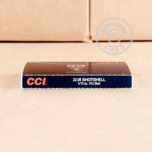 Photo detailing the 22 LR CCI RIMFIRE SHOTSHELL 31 GRAIN #12 SHOT (2000 ROUNDS) for sale at AmmoMan.com.