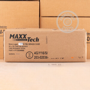 Image of 9mm Luger ammo by MaxxTech that's ideal for training at the range.