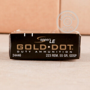 Photo detailing the 223 REM SPEER GOLD DOT 55 GRAIN SP (500 ROUNDS) for sale at AmmoMan.com.