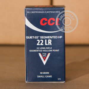 Photograph showing detail of 22 LR CCI QUIET-22 40 GRAIN SHP (50 ROUNDS)