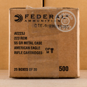 Photo detailing the 223 REM FEDERAL AMERICAN EAGLE 55 GRAIN FMJ (20 Rounds) for sale at AmmoMan.com.