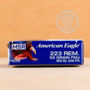 Photograph showing detail of 223 REM FEDERAL AMERICAN EAGLE 55 GRAIN FMJ (20 Rounds)