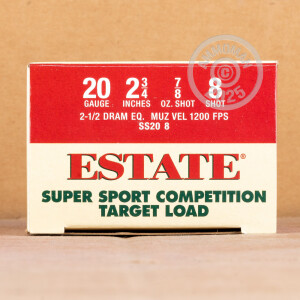 Picture of 2-3/4" 20 Gauge ammo made by Estate Cartridge in-stock now at AmmoMan.com.