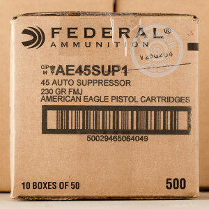 Image of 45 ACP FEDERAL AMERICAN EAGLE SUPPRESSOR 230 GRAIN FMJ (50 ROUNDS)