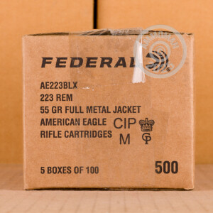 Image of the 223 REM FEDERAL AMERICAN EAGLE 55 GRAIN FMJBT (500 ROUNDS) available at AmmoMan.com.