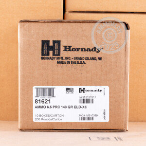 Photo detailing the 6.5 PRC HORNADY PRECISION HUNTER 143 GRAIN ELD-X (200 ROUNDS) for sale at AmmoMan.com.