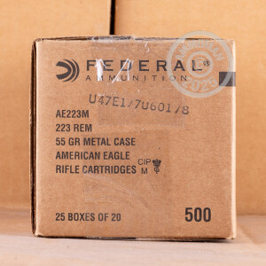 Photograph showing detail of 223 REM FEDERAL AMERICAN EAGLE MILITARY GRADE 55 GRAIN FMJBT (500 ROUNDS)