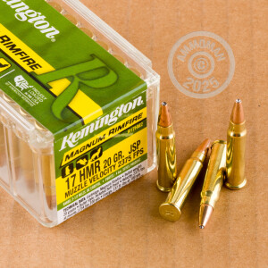 Photograph showing detail of 17 HMR REMINGTON MAGNUM RIMFIRE 20 GRAIN JSP (50 ROUNDS)