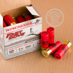 Photo detailing the 12 GAUGE WINCHESTER FAST DOVE HIGH BRASS 2-3/4" 1 OZ. #7.5 SHOT (250 ROUNDS) for sale at AmmoMan.com.