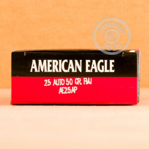 Photo detailing the 25 ACP FEDERAL AMERICAN EAGLE 50 GRAIN FMJ (1000 ROUNDS) for sale at AmmoMan.com.