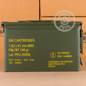 Image of the 7.62X51 PRVI PARTIZAN 145 GRAIN FMJBT (500 ROUNDS IN AMMO CAN) available at AmmoMan.com.