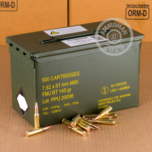 Photograph showing detail of 7.62X51 PRVI PARTIZAN 145 GRAIN FMJBT (500 ROUNDS IN AMMO CAN)