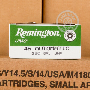 Photograph showing detail of 45 ACP REMINGTON UMC 230 GRAIN JHP (500 ROUNDS)